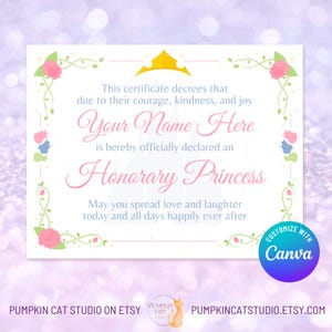 Sleeping Beauty Themed Princess Certificate - 11x8.5&quot; - Editable Canva Template, Personalized Printable - Custom Birthday Gift, Party Favor