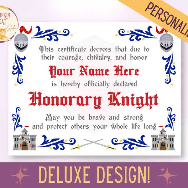 KNIGHT Themed Princess Certificate - PERSONALIZE IT! Printable, Instant Download - Princess Party Favors, Children's Diy Decor or Gift