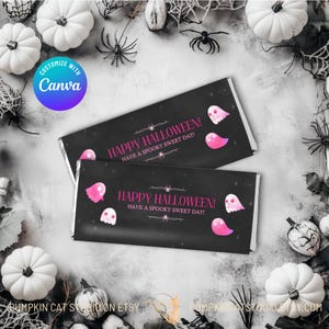 Emballages de chocolat imprimables Halloween - cadeaux d&#39;Halloween roses et noirs - téléchargement immédiat, imprimables - fantasmagorique ensemble - SS924
