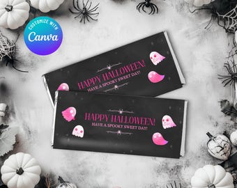 Pink and Black Halloween Printable Chocolate Wrappers - Cute Halloween Party Favors - Instant Download, Printable - Spooky Sweet - SS924