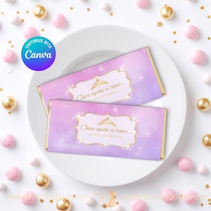 Royal Princess afdrukbare chocoladereep wrappers - bedankjes voor prinsessenfeest - bewerkbare directe download - aanpassen en afdrukken - roze GP724