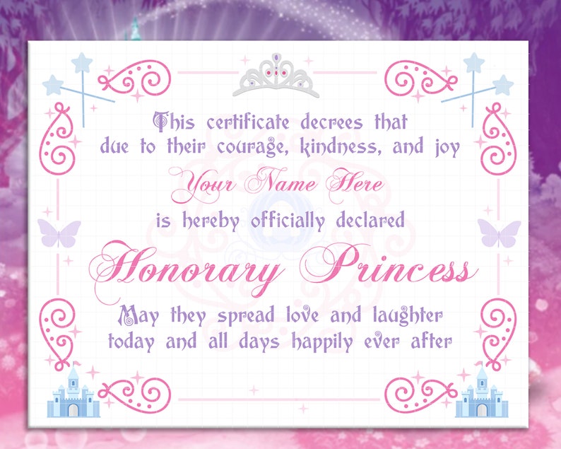 generic princess certificate editable printable instant etsy