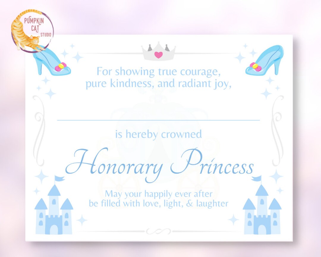 CINDERELLA Princess Certificate PRINTABLE Instant Download - Etsy