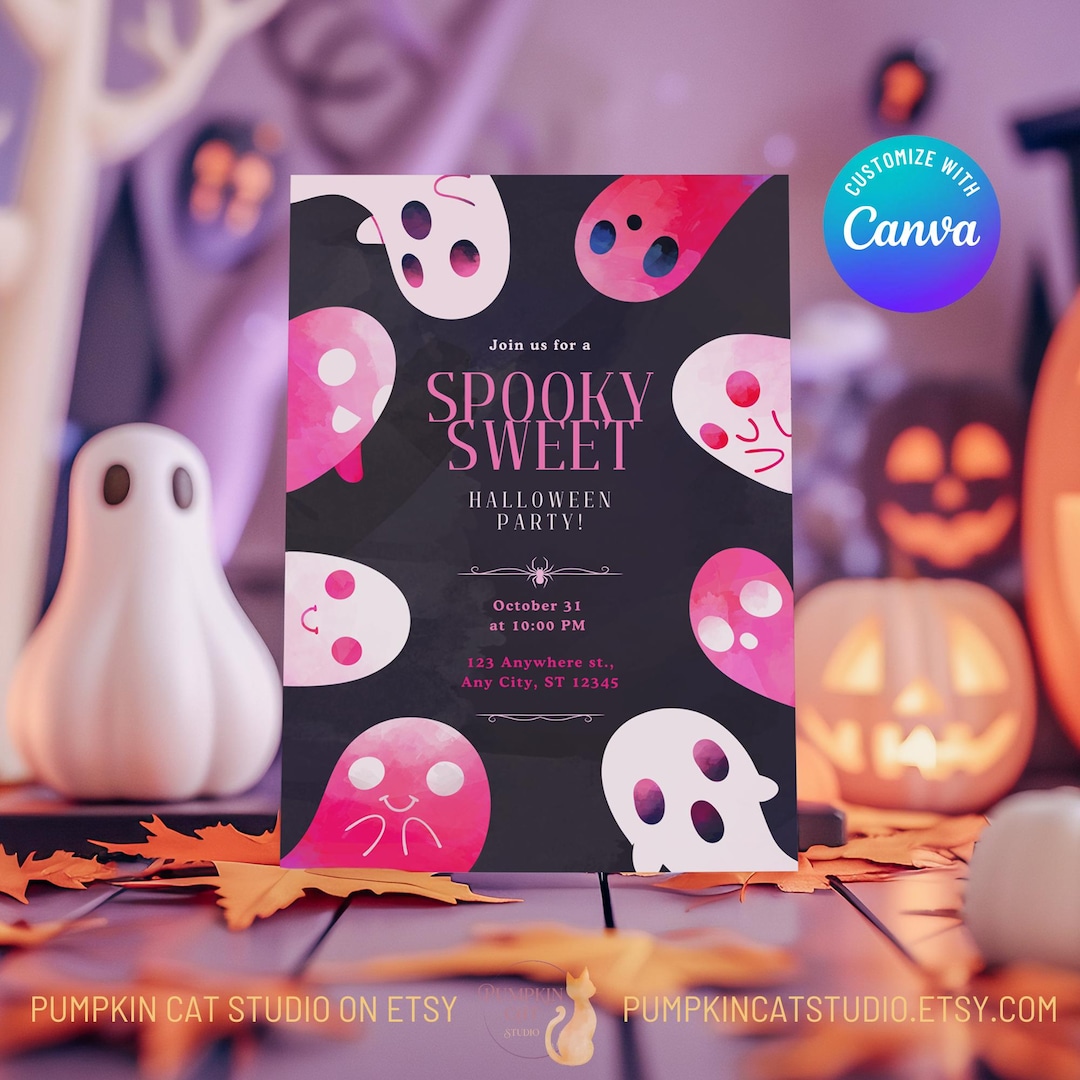 Halloween Party Printable Invitations - Pink and Black Birthday Party ...