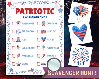 Afdrukbare 4 juli-speurtocht – afdrukbaar patriottisch spel voor feesten, barbecues, klaslokalen, kantoren en familieplezier, herbruikbare pdf