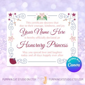 Mulan Themed Princess Certificate - 11x8.5&quot; - Editable Canva Template, Personalized Printable - Custom Birthday Gift, Party Favor