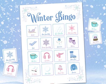 Winter Bingo Set - 30 Players - 4x4 Grid - Printable PDFs - Instant Download - Winter Snow Day Games - Indoor Kids Classroom Activities