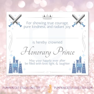 Honorary Prince Certificate - Party Favor and Birthday Gift for Boys