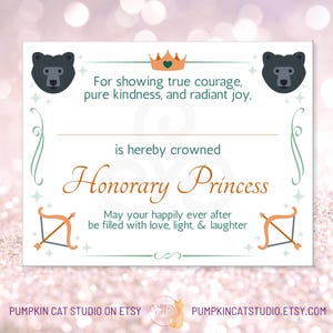 Honorary Princess Certificate - Merida Themed Party Favor and Birthday Gift for Girls