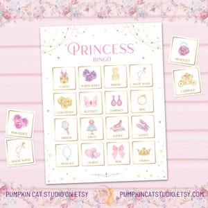 Bingoset prinses - 30 spelers - raster van 4 x 4 - afdrukbare pdf's - direct downloaden - spellen voor verjaardagsfeestje meisje - prinsesactiviteiten - GP724