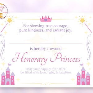 Generic PRINCESS Certificate PRINTABLE, Instant Download. for ...
