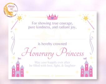 Certificat PRINCESS générique - IMPRIMABLE, Téléchargement instantané. Pour les cérémonies de couronnement, la formation de princesse ou les cadeaux de fête !