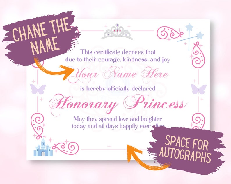 Generic PRINCESS Certificate EDITABLE Printable INSTANT | Etsy