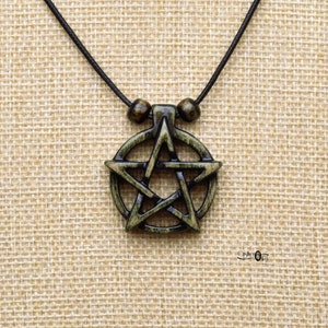 Wooden Pentagram Necklace - Wicca Handmade Jewelry - Pentacle Talisman Pagan Pendant- Magical Amulet - Hand Carved Painted Jewelry