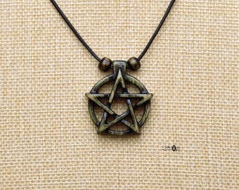 Wooden Pentagram Necklace - Wicca Handmade Jewelry - Pentacle Talisman Pagan Pendant- Magical Amulet - Hand Carved Painted Jewelry