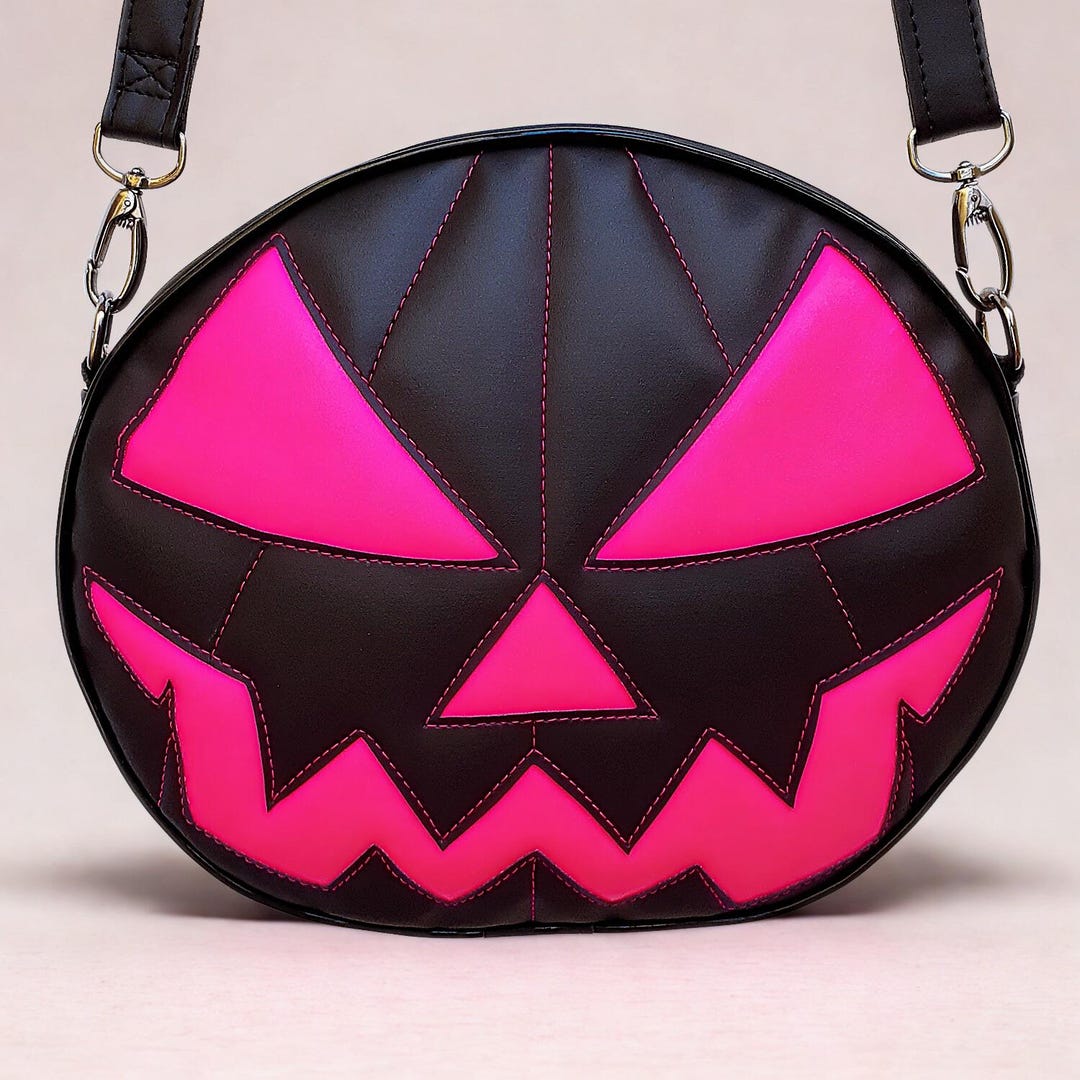 ①visyay paranoia :) purse BAG Jack O'lantern Pumpkin Round Bag Spooky Halloween Handmade