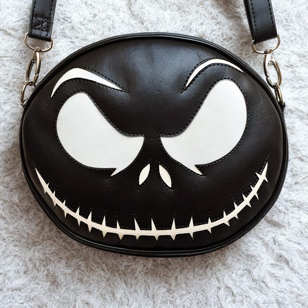Premium Handmade Nara Prado Mr. Skeleton Black Crossbody Bag - Vegan Leather, Adjust Strap, Inside Pocket