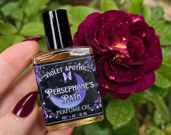 Persephone’s Path Perfume Oil ~ Pomegranate Rose, Violet Leaf, Patchouli & Moss ~ Dark Botanical Gothic Fragrance