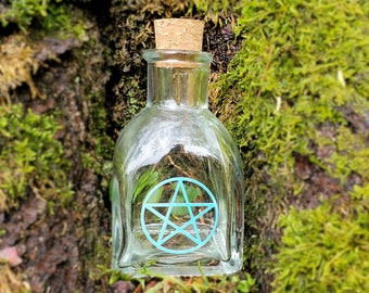 Pentagramm Kräuter-Hexenglas | Hexenflasche | Regenbogen Prisma Glas | Hexerei Geschenk | Zauberglas