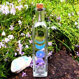 Moon Phase Spell Jar | Holographic Glass Bottle with Cork | Moon Water, Herbs, Witchcraft Ritual, Altar Decor, Potion Bottle