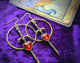 Heartpiercer Sword Earrings | Gold Plated Stainless Steel, Dark Fantasy Jewelry