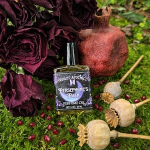 Persephone’s Path Perfume Oil ~ Pomegranate Rose, Violet Leaf, Patchouli & Moss ~ Dark Botanical Gothic Fragrance