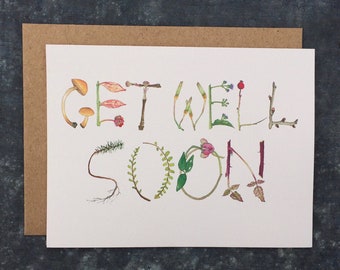 Get Well Soon Watercolor Botanical Hand Lettered Greeting Card by Laura Poulette