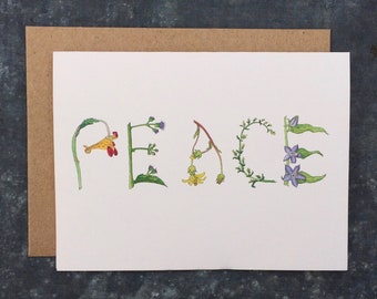 Summer Peace Watercolor Botanical Hand Lettered Greeting Card by Laura Poulette