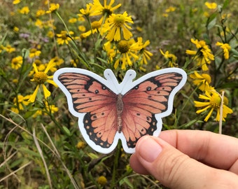 Gulf Fritillary Butterfly Sticker by Laura Poulette