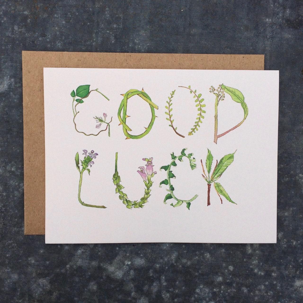 Good Luck Watercolor Botanical Hand Lettered Greeting Card by Laura ...