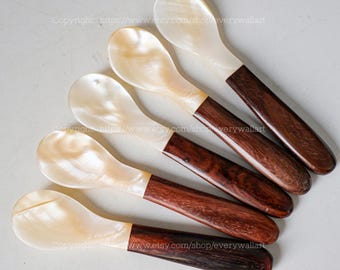 Mother-of-Pearl Spoon Personalized Caviar Spoon Seashell Utensils Tea Coffee Scoop Sugar Spoon Caviar Spoon Rosewood Handle Oyster Snail