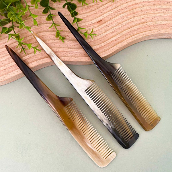 Natural Buffalo Horn Comb, Mouse Tail Horn Comb, Ruffled Hair, Head Massage Helps Blood Circulation Anti-Static Handmade