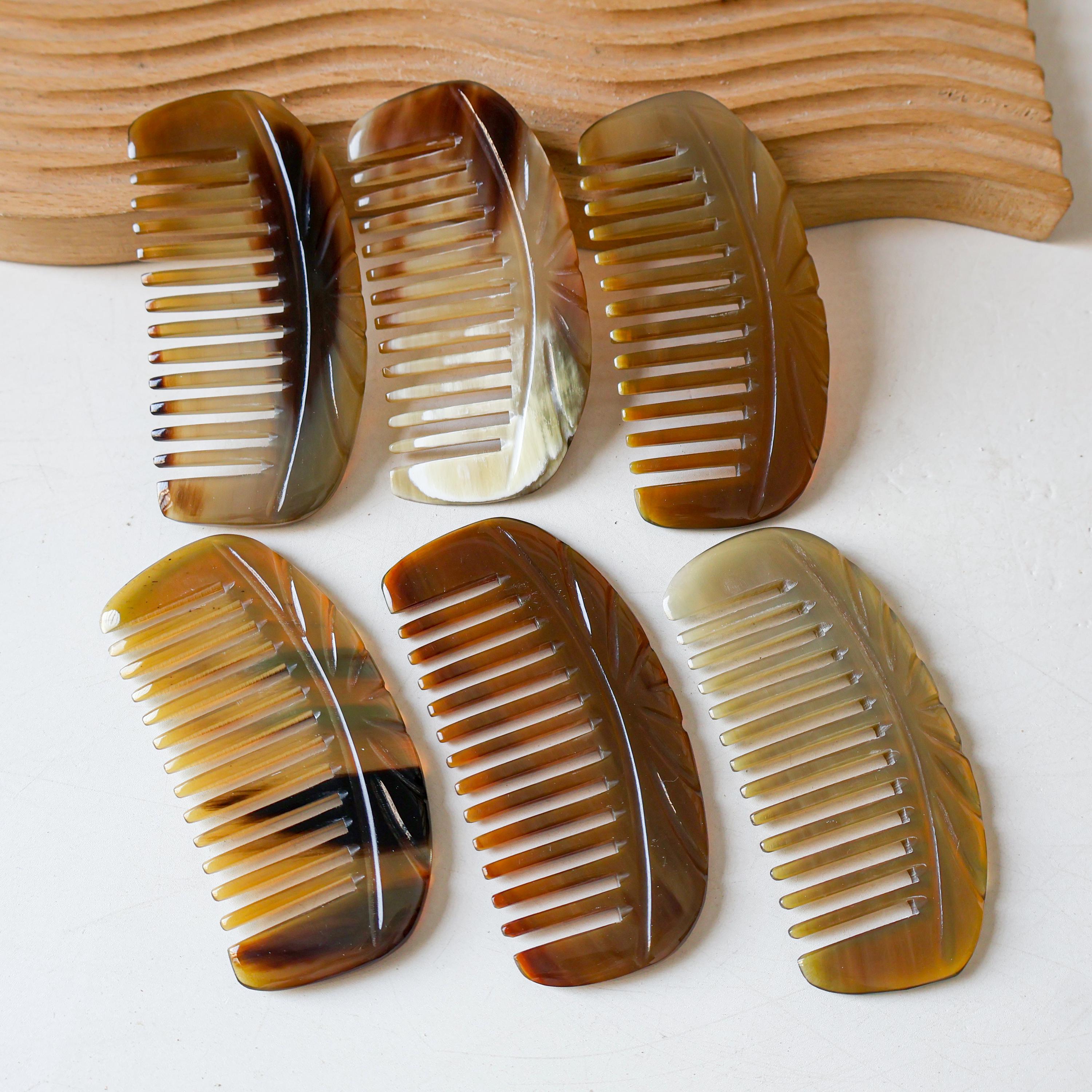 Middle Comb Natural Buffalo Horn Comb, Handmade Pocket Ox Horn Comb, Anti-static ...