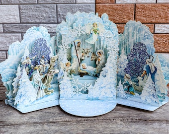 Carte pop-up 3D fabriquée à la main au pays des merveilles de l'hiver en papier Carte surprise Joyeux Noël Jésus-Christ Carte de remerciement d'anniversaire Un excellent cadeau