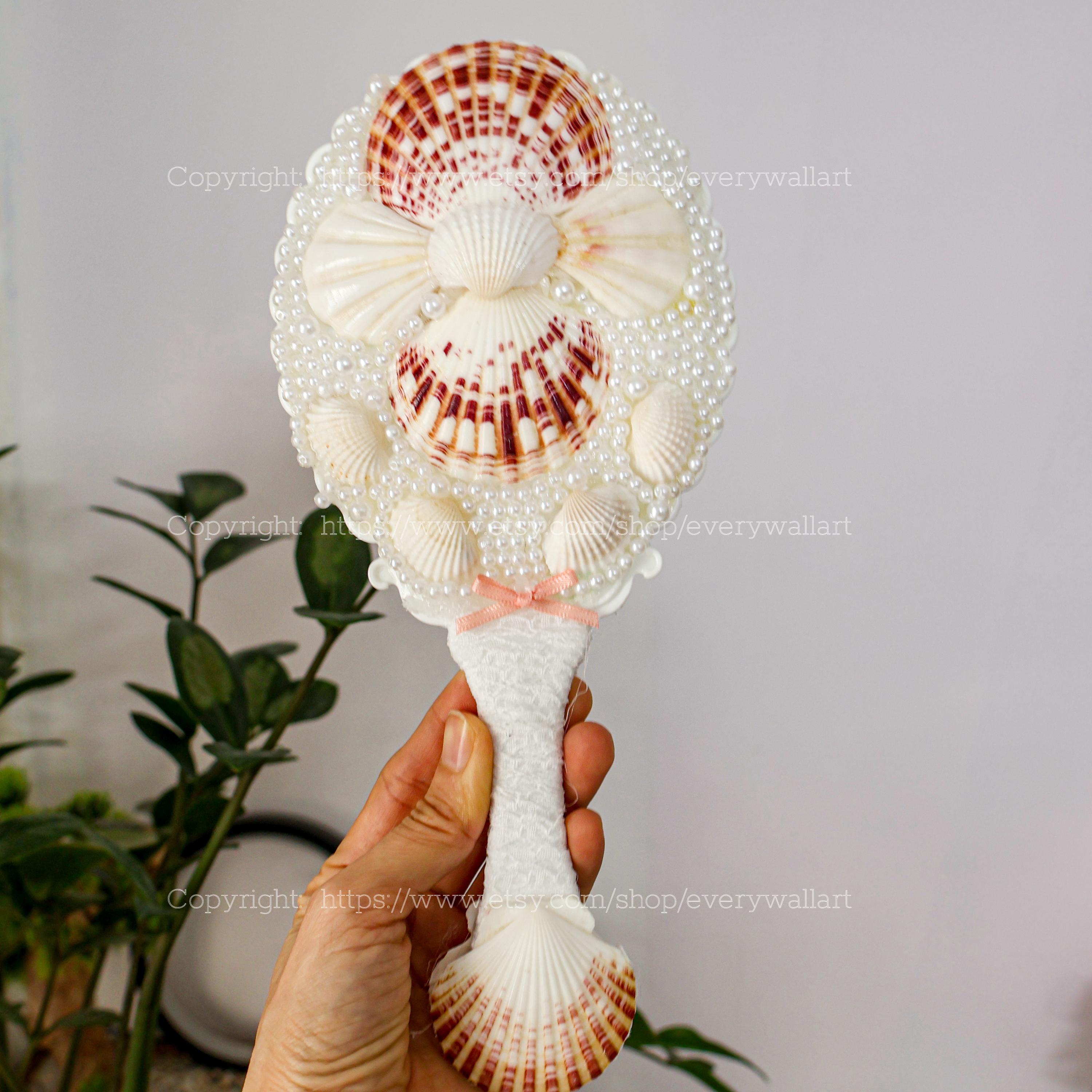 Natural Seashell Mermaid Core Seashell Mirror Handmade Mirror Hand