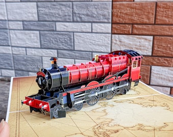 Tarjeta emergente hecha a mano en 3D con diseño de tren rojo de papel, regalo sorpresa para amigos, tarjeta emergente, tarjeta de agradecimiento por cumpleaños de Navidad, tarjeta de felicitación