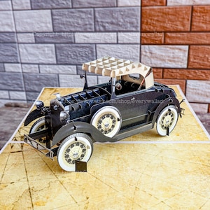 Papier STARY CZARNY SAMOCHÓD Ręcznie wykonany 3D Pop Up Card Prezent dla przyjaciela Niespodzianka Pop Up Card Karta z podziękowaniami na urodziny na Boże Narodzenie Karta z pozdrowieniami dla dziecka