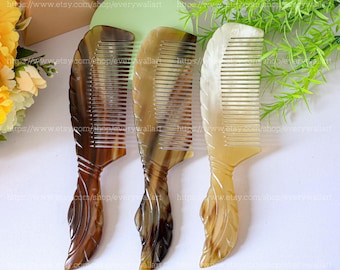 Peine de cuerno de búfalo natural, peine de cuerno antiestático hecho a mano, peine ecológico, peine fino para barba, regalo para mamá, masaje de cabeza que ayuda a la circulación sanguínea.