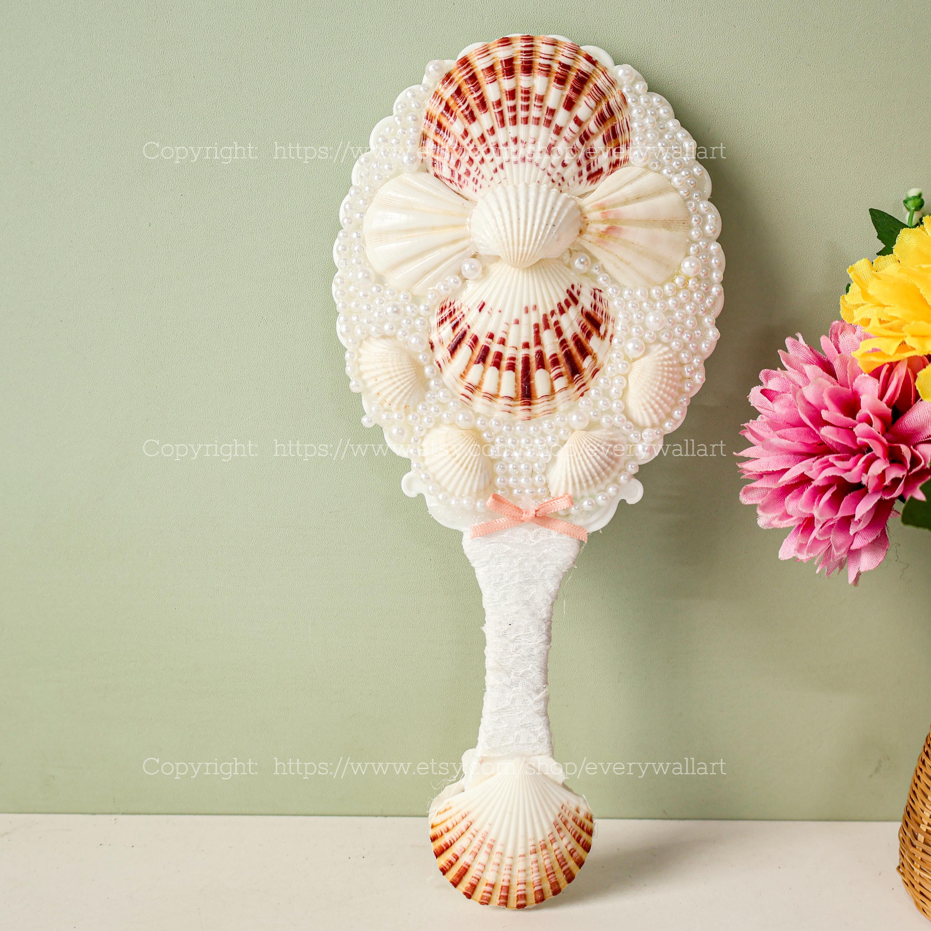 Natural Seashell Mermaid Core Seashell Mirror Handmade Mirror Hand