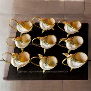 Mother of Pearl Teapots and Cups with Bronze Edges & Copper VIP Coating Sea Snail Seashell Designs Perfect for Home Decor Cup for Wine