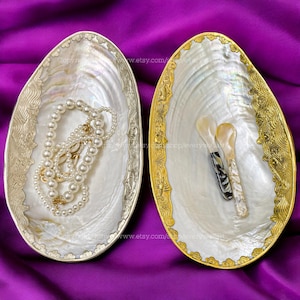 VIP Fisch Silber Gold Carving Trim Sammler Display für Candy Dish Schmuck Tablett Dekorative Riesenschale Gericht Natürliche Muschel GROSSE Schale