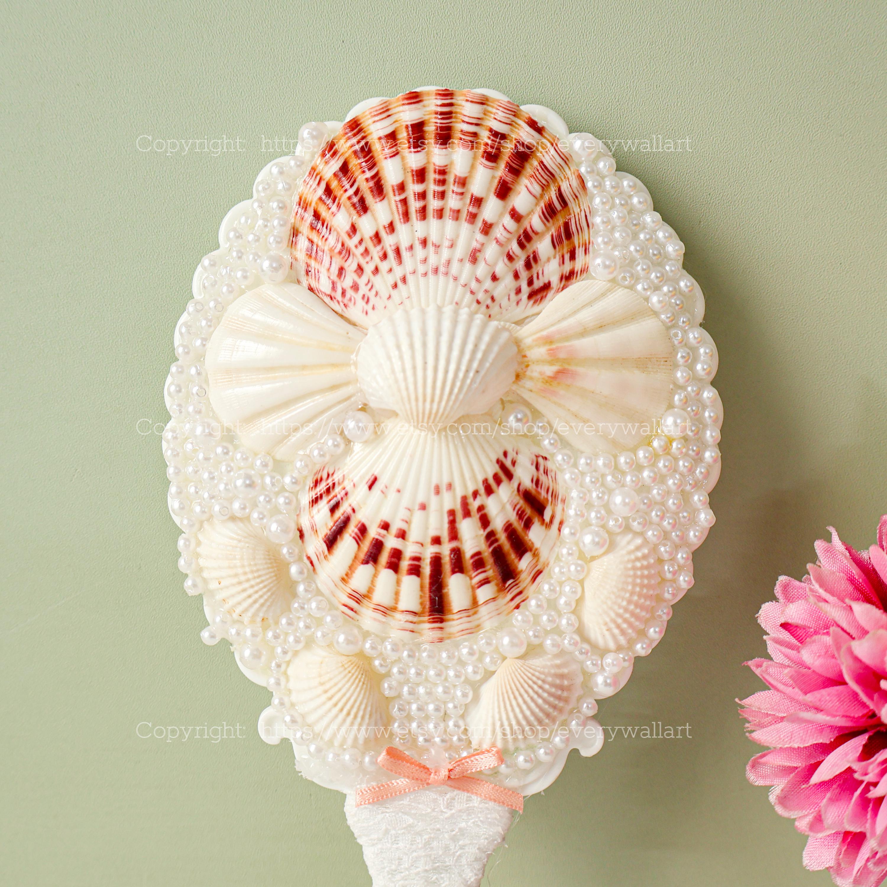 Natural Seashell Mermaid Core Seashell Mirror Handmade Mirror Hand