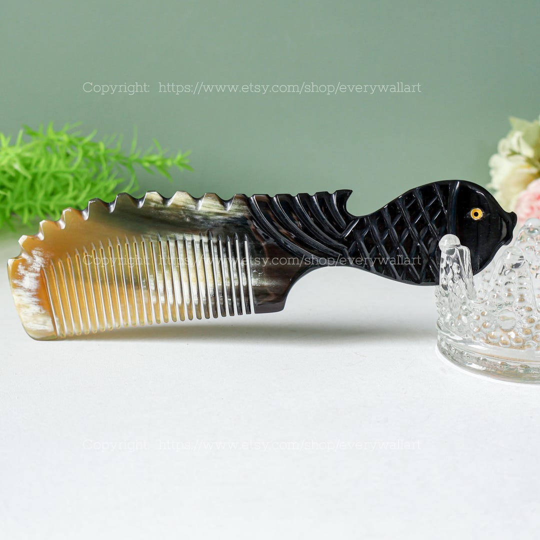 Natural Buffalo Horn Comb, FISH Wide Teeth Comb Curly VIP, Tangled ...