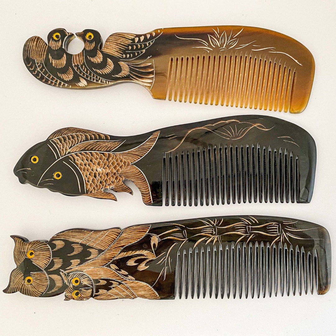 Mother Child Natural Buffalo Horn Comb Symbol of Love & Peace, Antistatic Full Handmade Horn