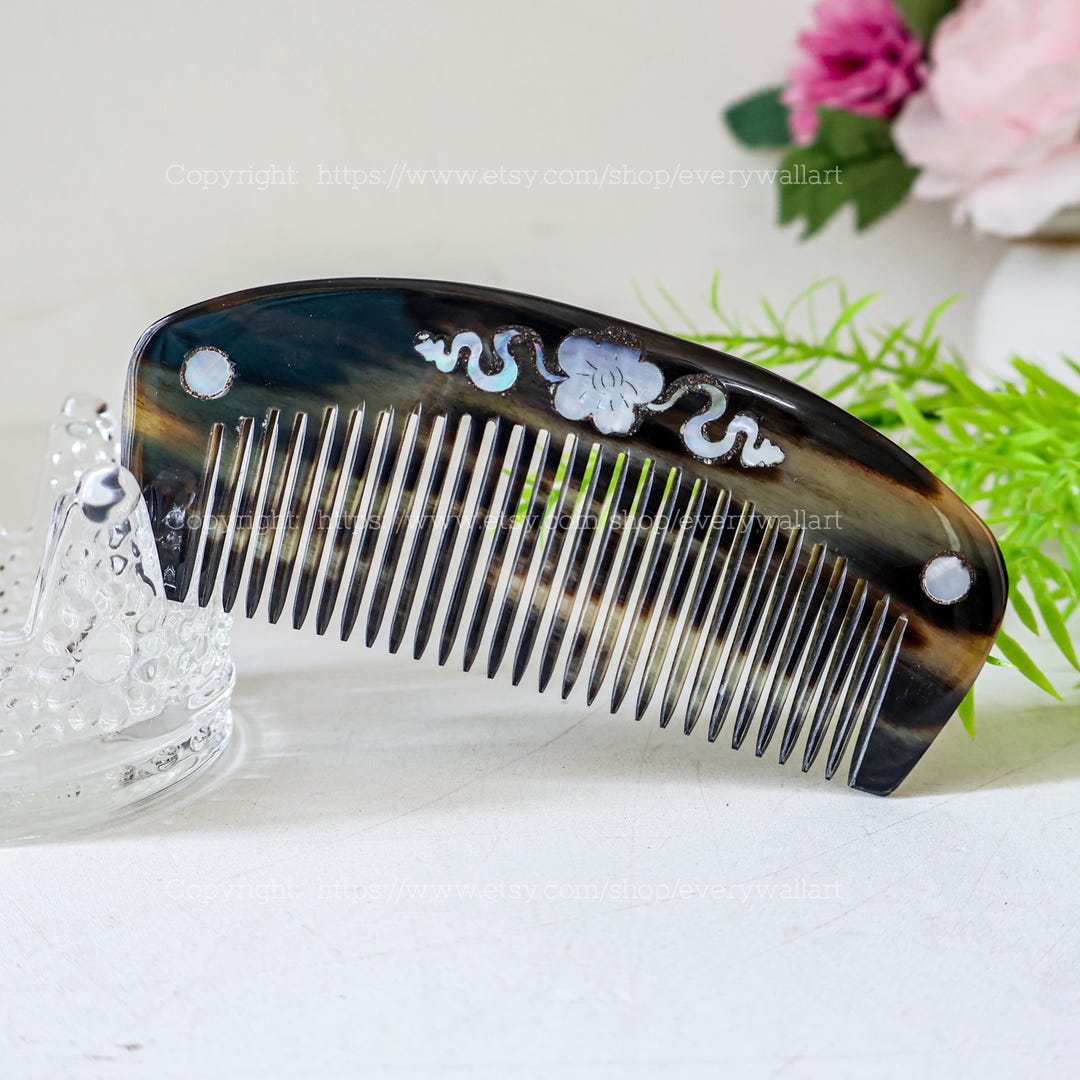 Middle Comb Mother of Pearl Buffalo Horn Comb, Anti-static Pocket Horn Comb, Middle ...