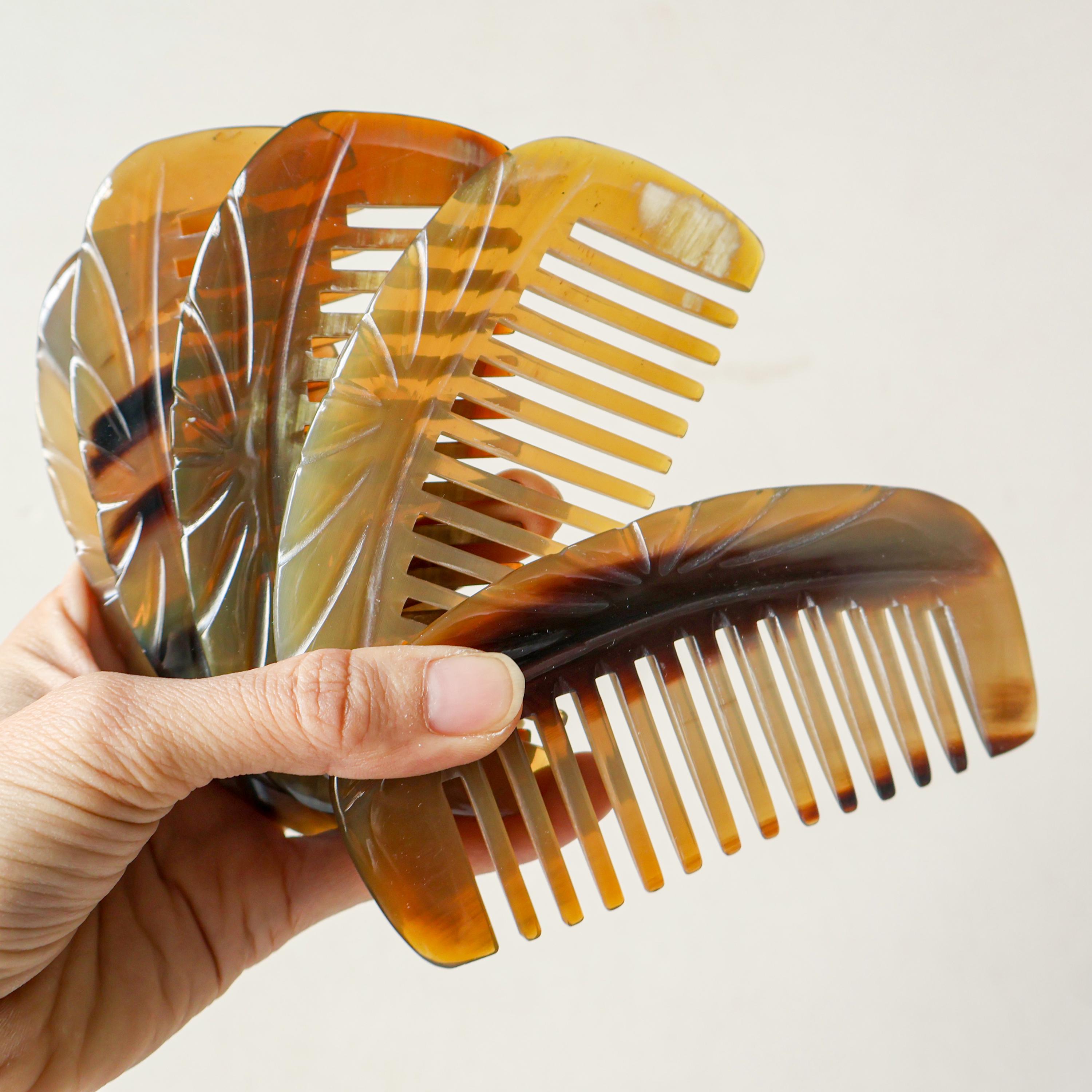 Middle Comb Natural Buffalo Horn Comb, Handmade Pocket Ox Horn Comb, Anti-static ...