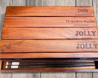 Personalized Rosewood/Bamboo BOX Chopsticks Mother's Day Father's Day Engraved Name Box Chopstick, Only Box A Great Gift (NO CHOPSTICK)