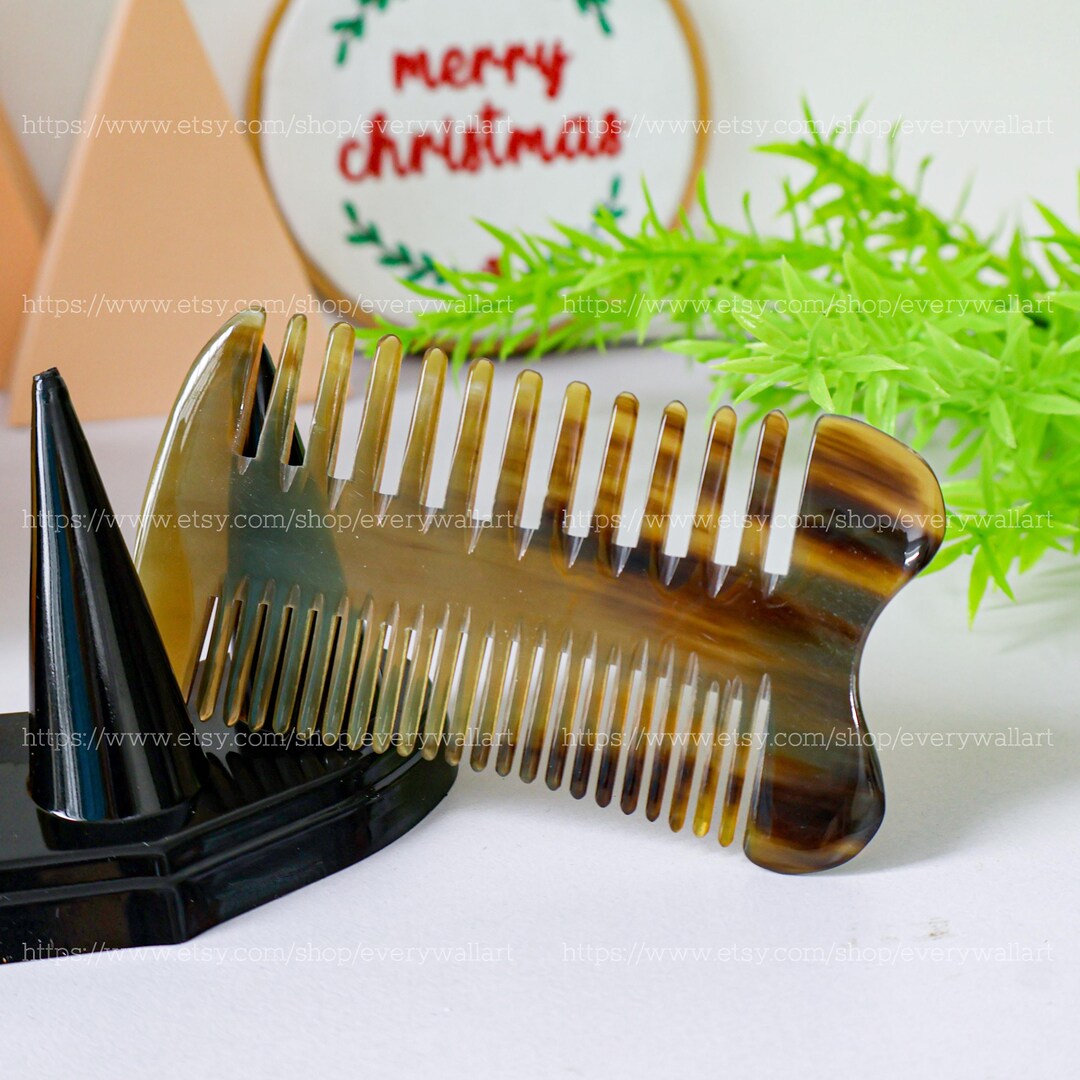 Middle Comb Natural Buffalo Horn Comb, Handmade Pocket Horn Comb, Anti-static ...