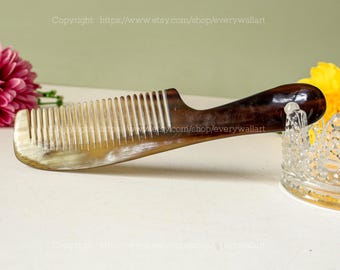 Natural Buffalo Horn Comb, Shank Horn Comb, Ruffled Hair, Head Massage Helps Blood Circulation Anti-Static Handmade, Christmas Gift for her