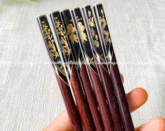 Palillos de palisandro personalizados Palillos de nácar Regalo de bambú Pez dragón (Pacífico, próspero y de larga vida)